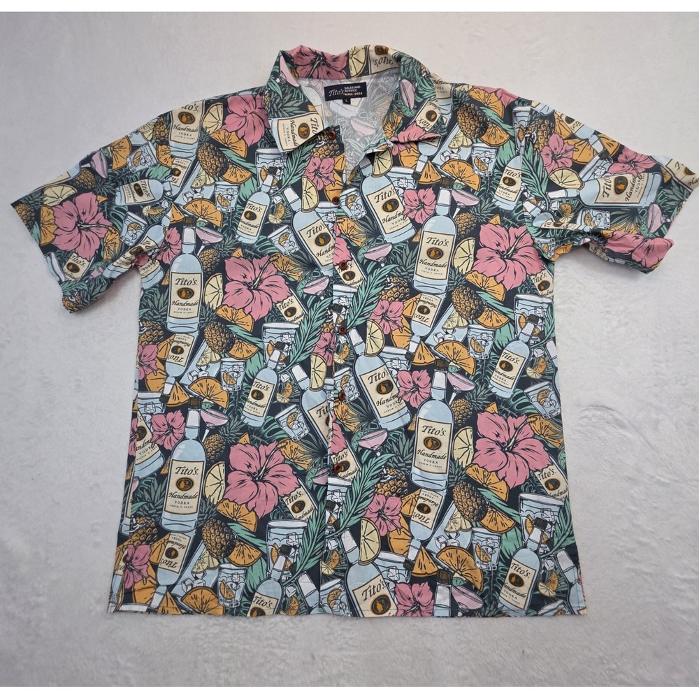 Tito's Handmade Vodka Maui 2024 Hawaiian Camp Shirt Tropical Button Up L